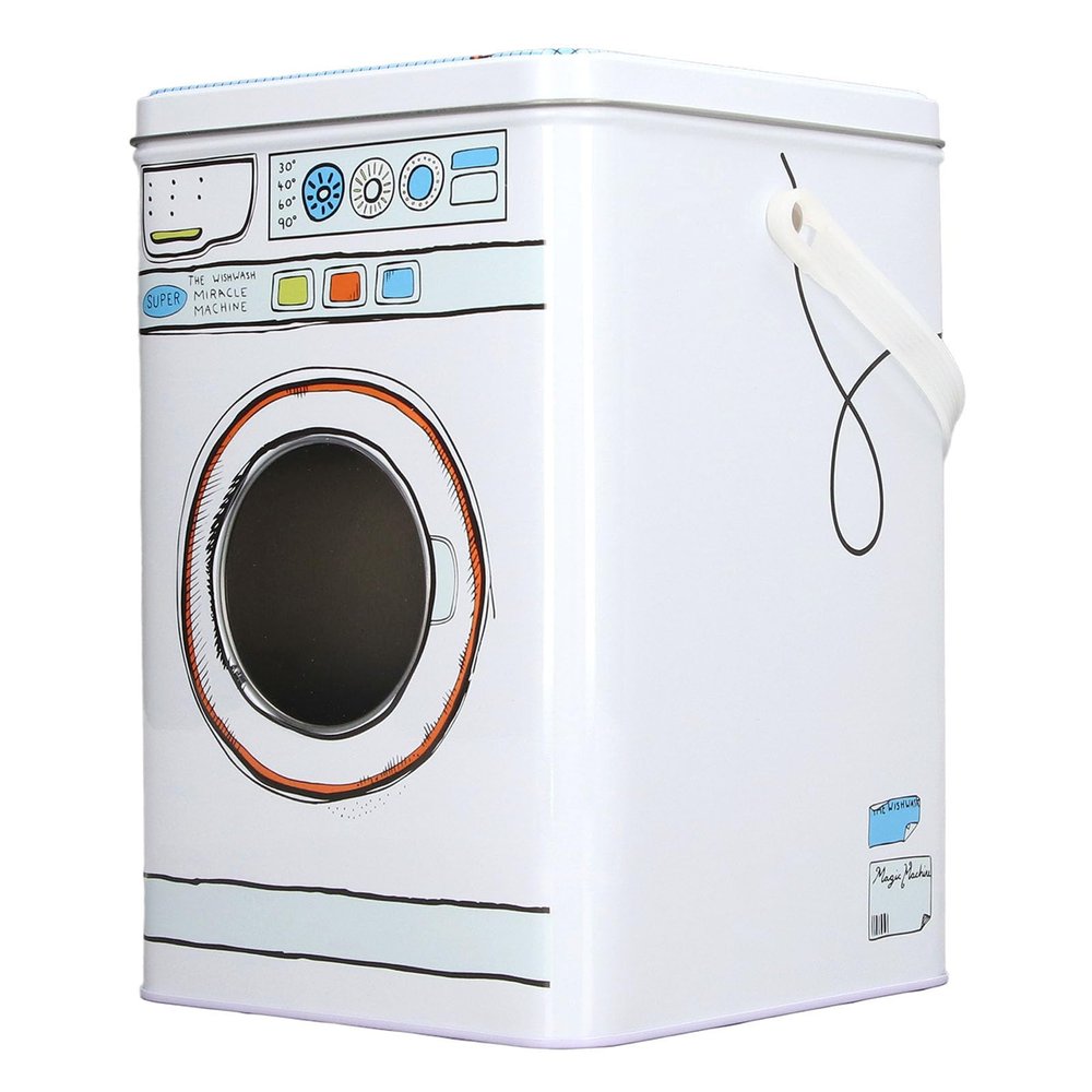 Pwshymi Large Capacity Washing Machine Shape Laundry Detergent Container, Iron Material, with Perspective Window for Storage