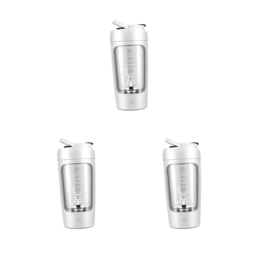 Adoorniequea 3 set Electric Protein Shaker Bottle Portable Mixer Cup for Milk Milkshakes Coffee white, 20x9.2x9.2 cm