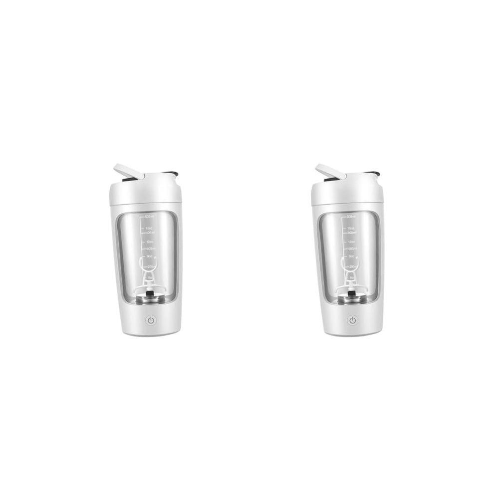 Adoorniequea 2 set Electric Protein Shaker Bottle Portable Mixer Cup for Milk Milkshakes Coffee white, 20x9.2x9.2 cm