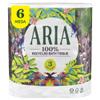 Aria 100% Recycled Toilet Paper, 6 Rolls, 3-Ply Soft Bath Tissue, Paper Packaging view 1