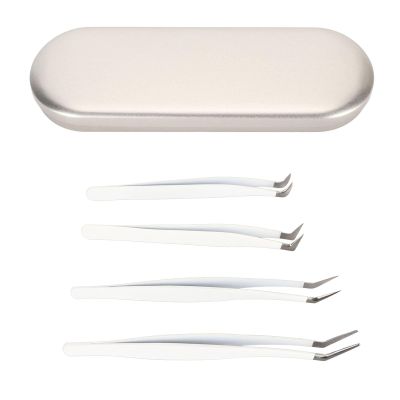 4Pcs Eyelash Extension Tweezers, Stainless Steel Lash Tweezers for Eyelash Extensions with Storage Box Fiber Tip Lash Tweezers Professional Precise Eyelash Tweezers for Home Salon