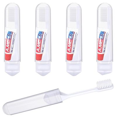 LFCFBH Mini Travel Toothbrush and Toothpaste Set of 4, Portable and Foldable