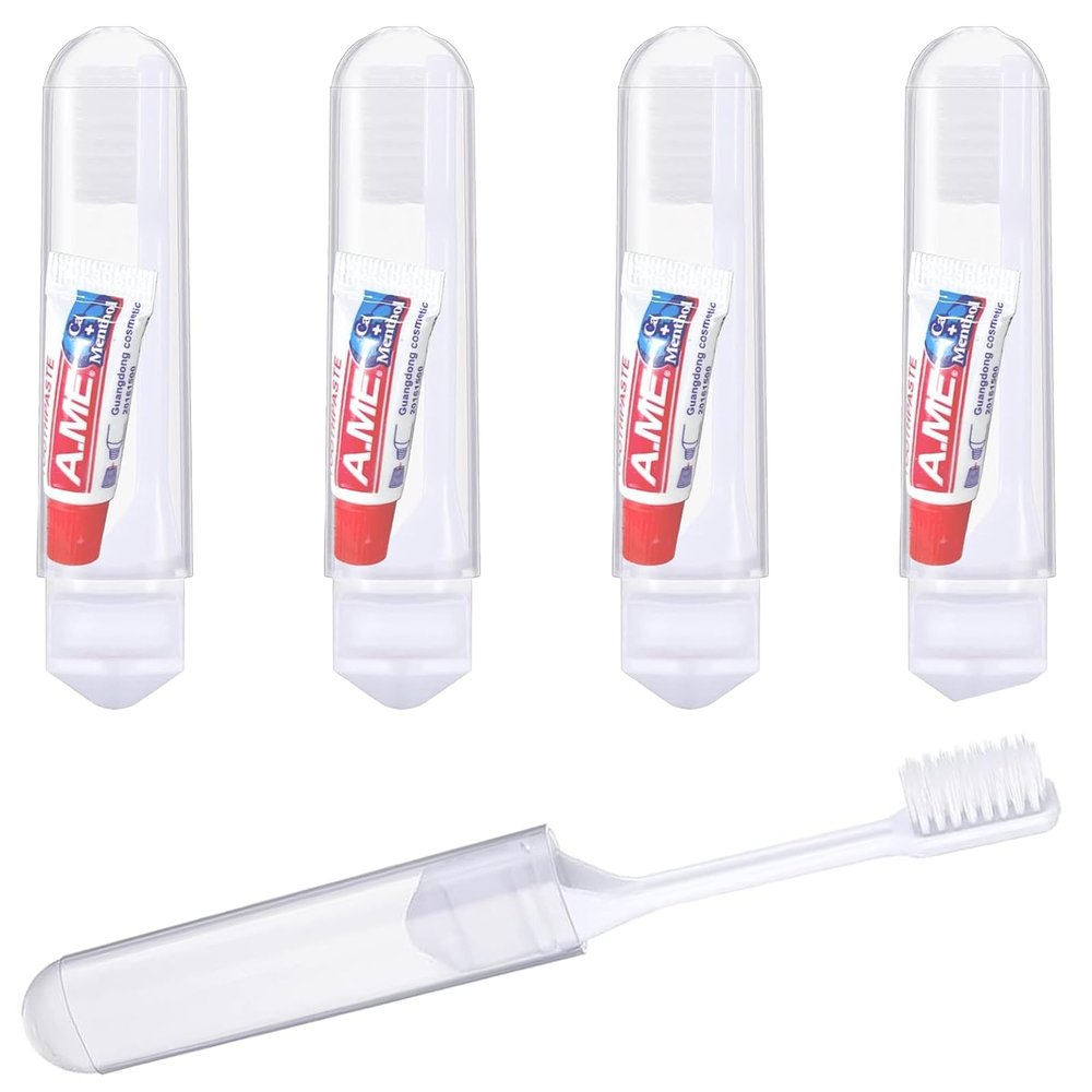 LFCFBH Mini Travel Toothbrush and Toothpaste Set of 4, Portable and Foldable