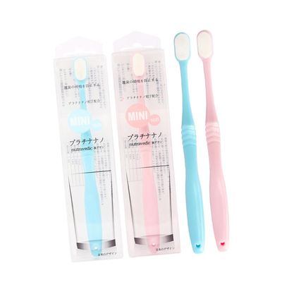 Beavorty Ultra Soft Toothbrush 2pcs Set Nano Fine Bristles for Gums Care, Long Handle Toothbrush in Blue and Pink, Daily Oral Cleaning Tool Suitable for Pregnant Women and Postpartum Use
