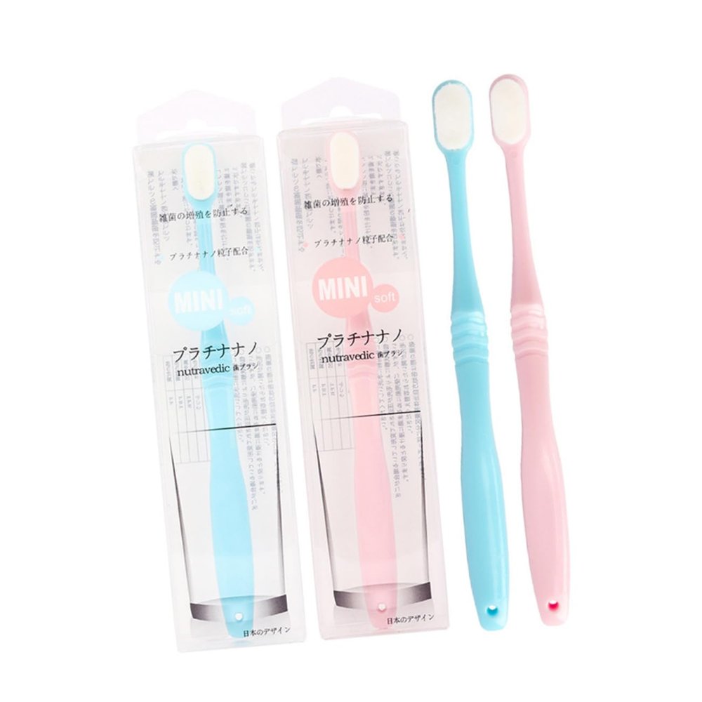Beavorty Ultra Soft Toothbrush 2pcs Set Nano Fine Bristles for Gums Care, Long Handle Toothbrush in Blue and Pink, Daily Oral Cleaning Tool Suitable for Pregnant Women and Postpartum Use