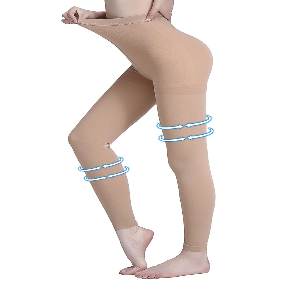 AMZAM Medical Compression Pantyhose for Women & Men, 20-30 mmHg Graduated Compression Leggings, Opaque Footless Waist High Compression Stockings for Edema, Varicose Veins, Post Surgery,Beige XL