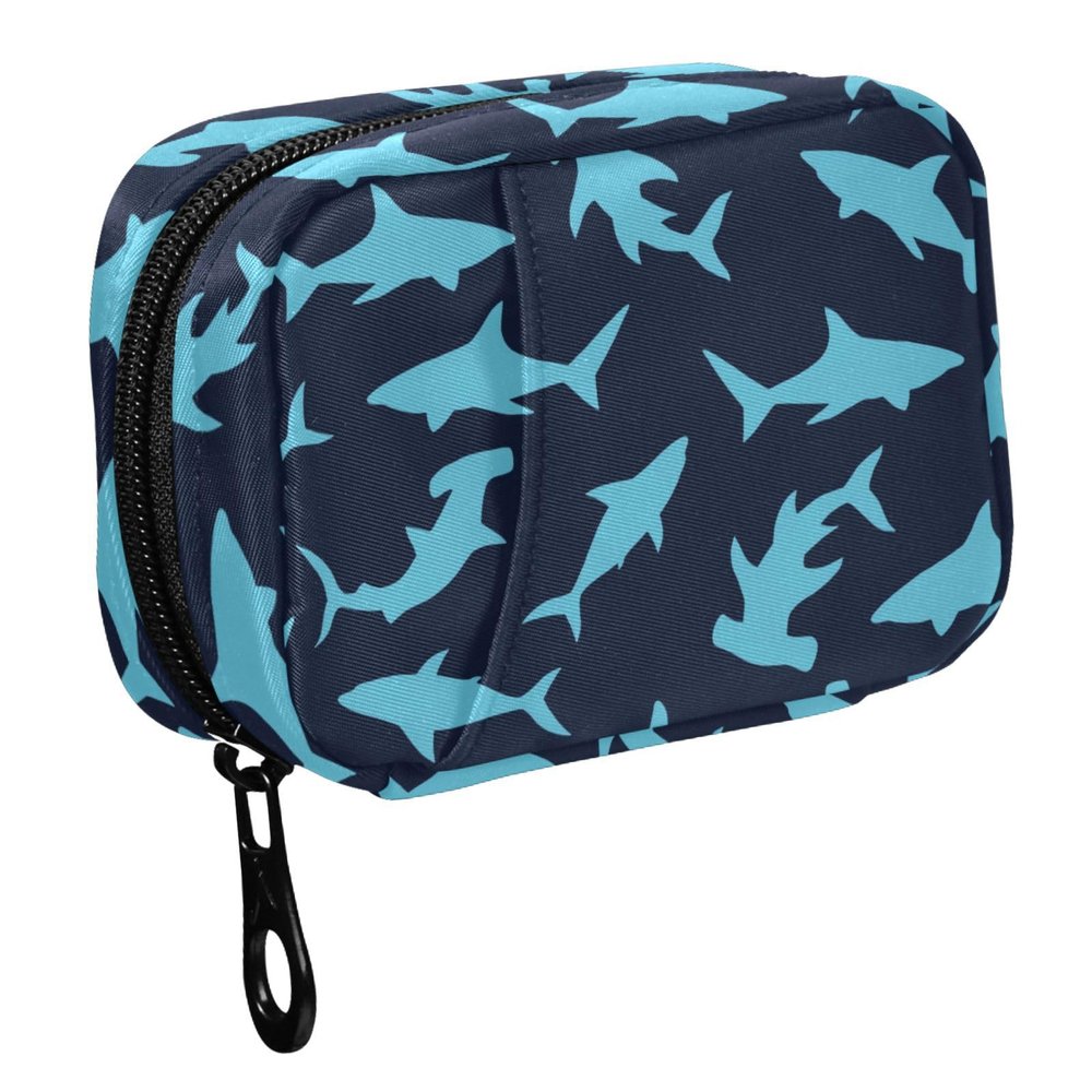 Fustylead Sharks Pill Organizer Case with Zipper 2 Times A Day for Vitamin and Supplement, 7 Day Travel Organizer Medicine Case