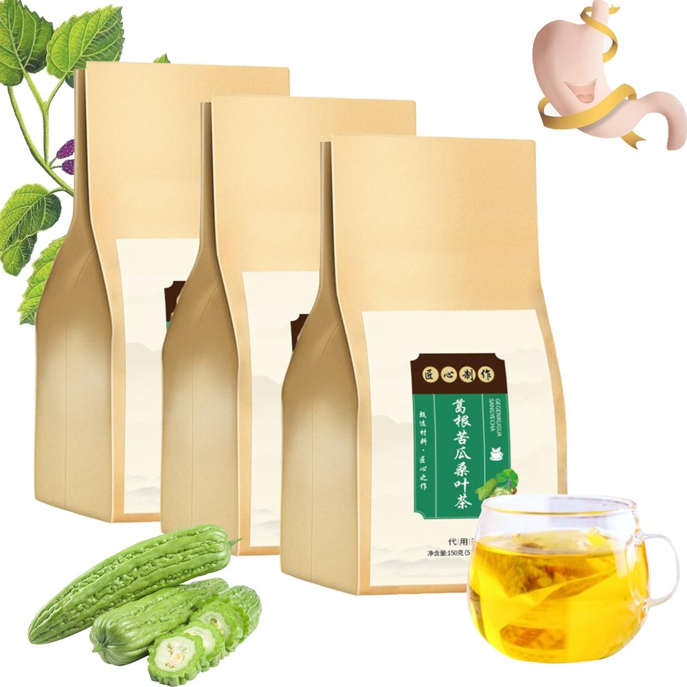 100% Natural Bitter Melon and Mulberry Leaf Tea, Organic Wellness Bitter Melon and Mulberry Tea Bag, Colon Cleanser Detox Herbal Tea (3 Bag)