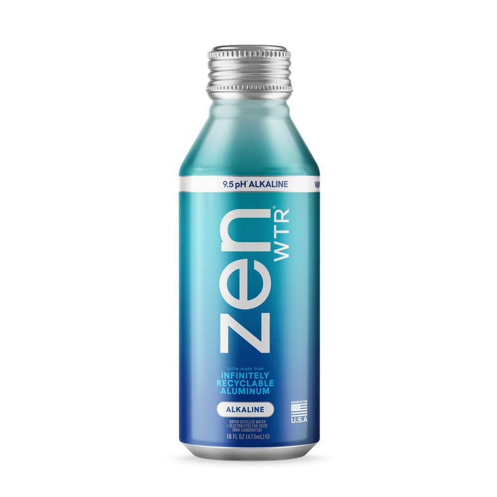 ZenWTR Ultra-Pure, Vapor Distilled Water, 16 OZ (Pack of 12) Bottled Water, 9 pH Alkaline Water with Electrolytes for a crisp, refreshing taste in an infinitely recyclable aluminum bottle.
