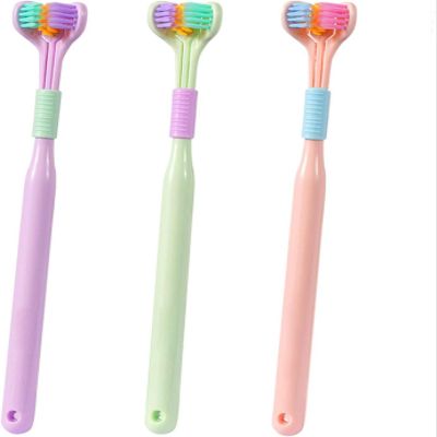 3 PCS Three Sided Toothbrush, 3 Sided Auti-sm Toothbrush, Sensory Toothbrush A-utism Kids, Triple Angle Toothbrush, 3 Sided A-utismi-ng Toothbrush Creative Travel Toothbrush for Teeth Care Gum Care