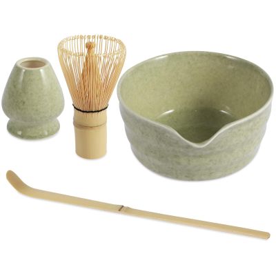 4Pcs Matcha Making Kit, Ceramic Bowl, Bamboo Whisk and Scoop, Matcha Sifter and Holder