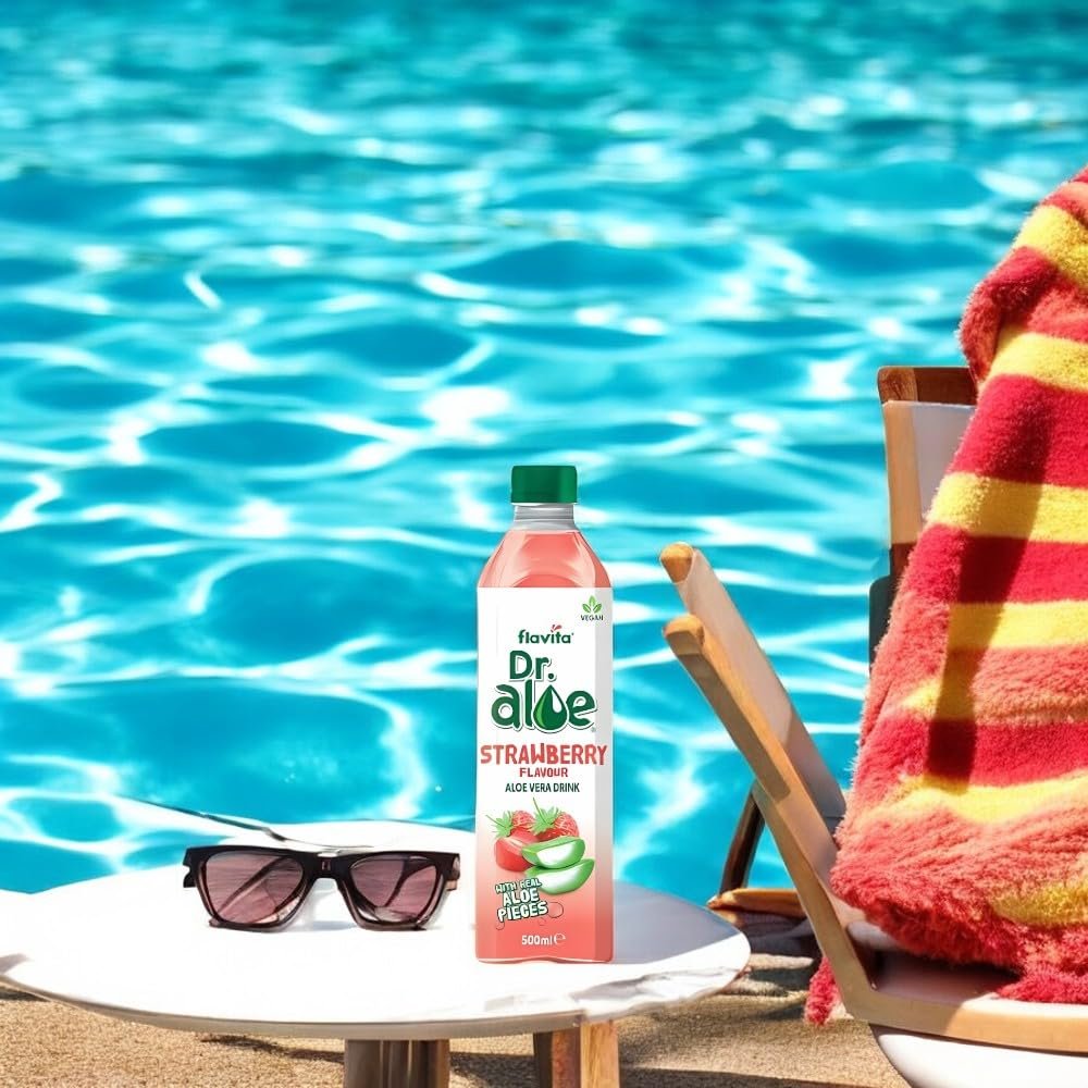 Flavoured Drink with Real Aloe Pieces Vegan Drink (12, Strawberry)