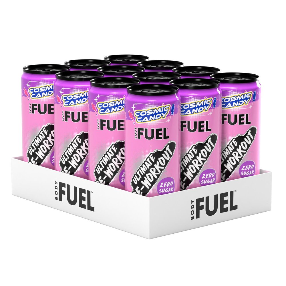 Applied Nutrition BodyFuel Pre Workout Energy Drink | Sugar Free, 200mg Caffeine, 1000mg Beta Alanine, 2000mg Citrulline, Vitamin B12 & B3 | (Pack of 12 Cans x 330ml) (Cosmic Candy)