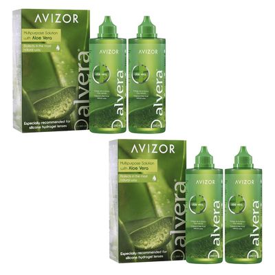AVIZOR Alvera Pack 4X350ml - Solution with Aloe Vera for Cleaning and Disinfecting Contact Lenses - Natural Protection - Long-Lasting Comfort - Suitable for All Types of Soft Contact Lenses