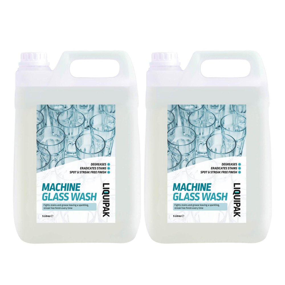 Liquipak Machine Glass Wash 2x5L Automatic Glasswash Machine Liquid Cleaner & Detergent. Industrial strength formula ensures spotless, streak-free glassware.