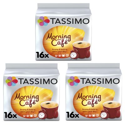 Tassimo Morning Caf Coffee Pods x16 (Pack of 3, Total 48 Drinks)