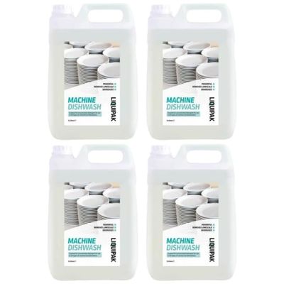 Liquipak Industrial Machine Dishwash Detergent 4x5L, Commercial-Grade, Descaling & Degreasing Formula, Streak-Free Finish, 5L to 20L Sizes, Ideal for Pubs, Restaurants, Cafs