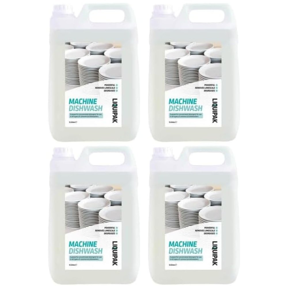 Liquipak Industrial Machine Dishwash Detergent 4x5L, Commercial-Grade, Descaling & Degreasing Formula, Streak-Free Finish, 5L to 20L Sizes, Ideal for Pubs, Restaurants, Cafs
