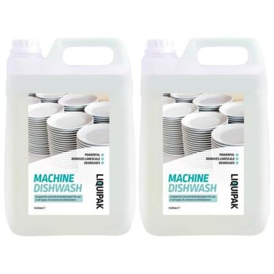 Liquipak Industrial Machine Dishwash Detergent 2x5L, Commercial-Grade, Descaling & Degreasing Formula, Streak-Free Finish, 5L to 20L Sizes, Ideal for Pubs, Restaurants, Cafs