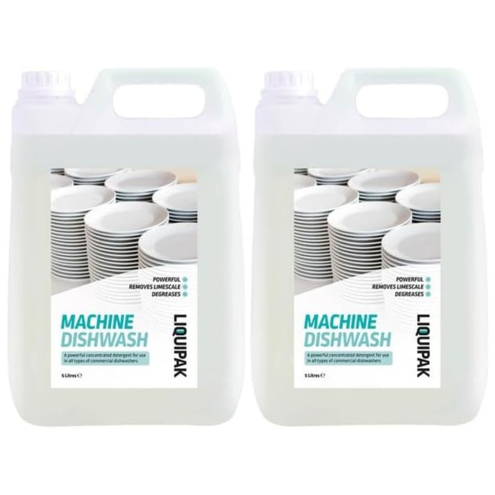 Liquipak Industrial Machine Dishwash Detergent 2x5L, Commercial-Grade, Descaling & Degreasing Formula, Streak-Free Finish, 5L to 20L Sizes, Ideal for Pubs, Restaurants, Cafs