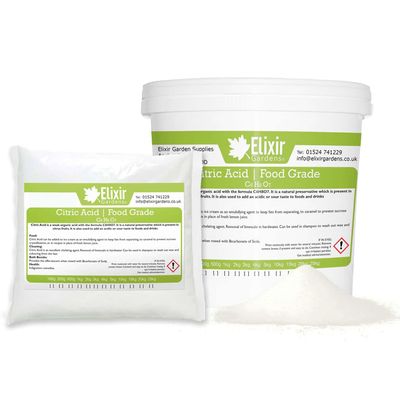Elixir Gardens Citric Acid Fine Grade | 100% Anhydrous GMO Free | 250g - 25kg | Supplied in a Bag or Tub | 20kg Tub