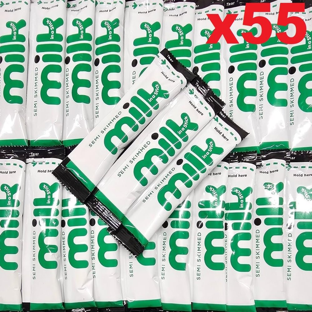 55x Semi Skimmed UHT Milk Sticks 10ml Individually Wrapped Pouches Portions Sachets Lakeland