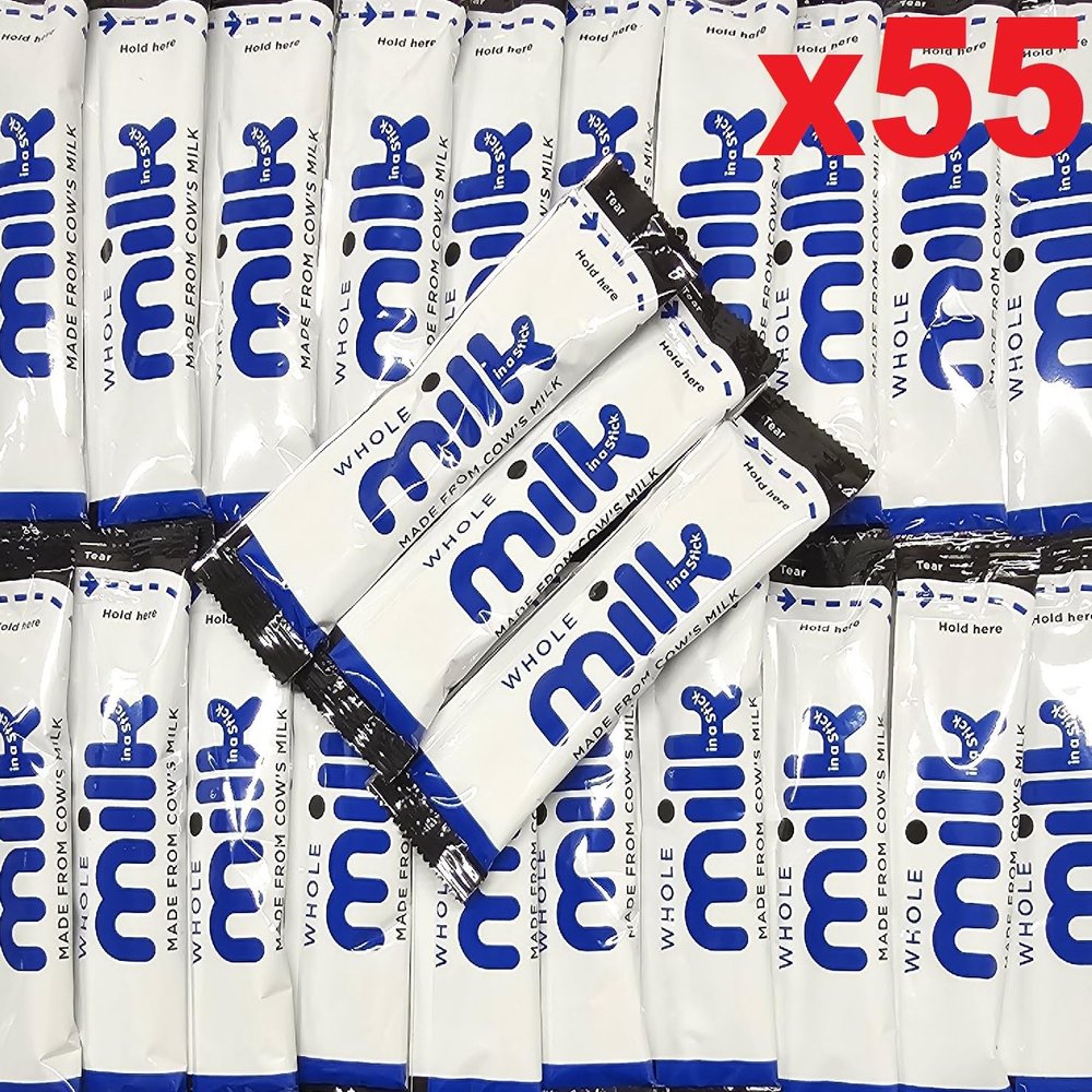 55x Whole UHT Milk Sticks 10ml Individually Wrapped Pouches Portions Sachets Lakeland