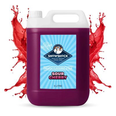 SnowShock Slush Syrup 5L Sour Cherry | Slushy Concentrate Dilute for Ice Slushie Machine - Makes Up To 110 Drinks - Refreshing Frozen Drink Mix for Kids Parties, Cafes, Events & Food Vans | Vegan