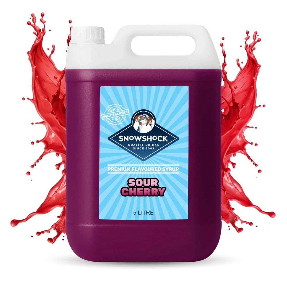 SnowShock Slush Syrup 5L Sour Cherry | Slushy Concentrate Dilute for Ice Slushie Machine - Makes Up To 110 Drinks - Refreshing Frozen Drink Mix for Kids Parties, Cafes, Events & Food Vans | Vegan