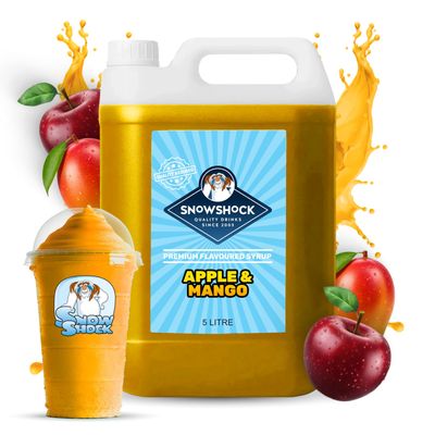 SnowShock Slush Syrup 5L Apple & Mango | Slushy Concentrate Dilute for Ice Slushie Machine - Makes Up To 110 Drinks - Refreshing Frozen Drink Mix for Kids Parties, Cafes, Events & Food Vans | Vegan