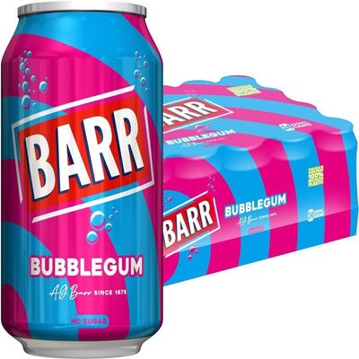 Khudadad BARR Fizzy Drink Cans, No Sugar, 24 x 330 ML UK - 24 pack (24x, Bubblegum No Sugar)