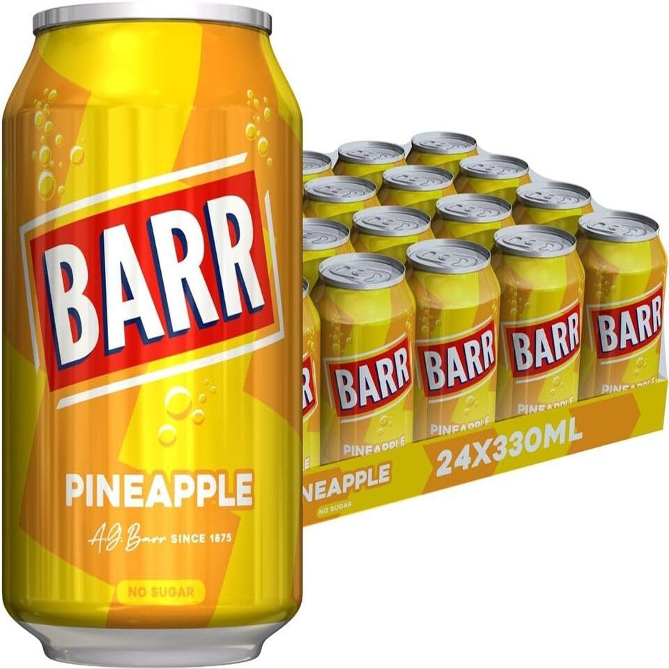 Khudadad BARR Fizzy Drink Cans, No Sugar, 24 x 330 ML UK - 24 pack (24x, Pineapple No Sugar)