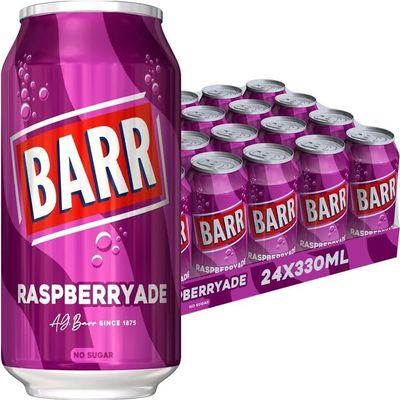 Khudadad BARR Fizzy Drink Cans, No Sugar, 24 x 330 ML UK - 24 pack (24x, Raspberryade, Low Sugar)