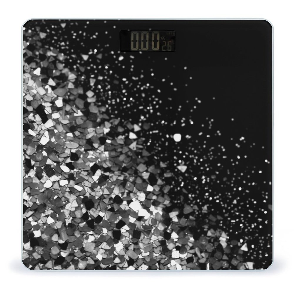 YJWANDO Scale for Body Weight, Black White Glitter Print Weight Scale Body Fat Scale with Accurate & Large LCD Backlight Display, style
