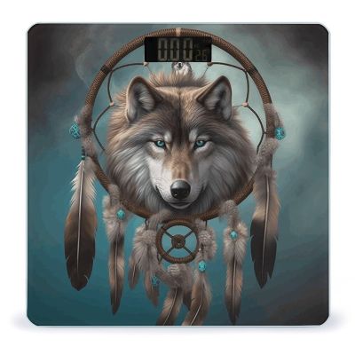 YJWANDO Scale for Body Weight, 3D Wolf Dream Catcher Print Weight Scale Body Fat Scale with Accurate & Large LCD Backlight Display, style