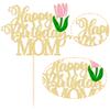 Ephlyn 1Pc Happy Birthday Mom Cake Topper Glitter Best Mom Ever Cake Picks Happy Mother's Day Cake Decoration for Happy Mother's Day Birthday Party Cake Decorations Supplies Gold view 3