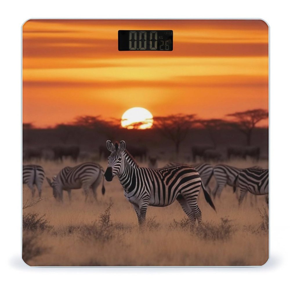 YJWANDO Scale for Body Weight, Africa Sunset Zebra Print Weight Scale Body Fat Scale with Accurate & Large LCD Backlight Display, style
