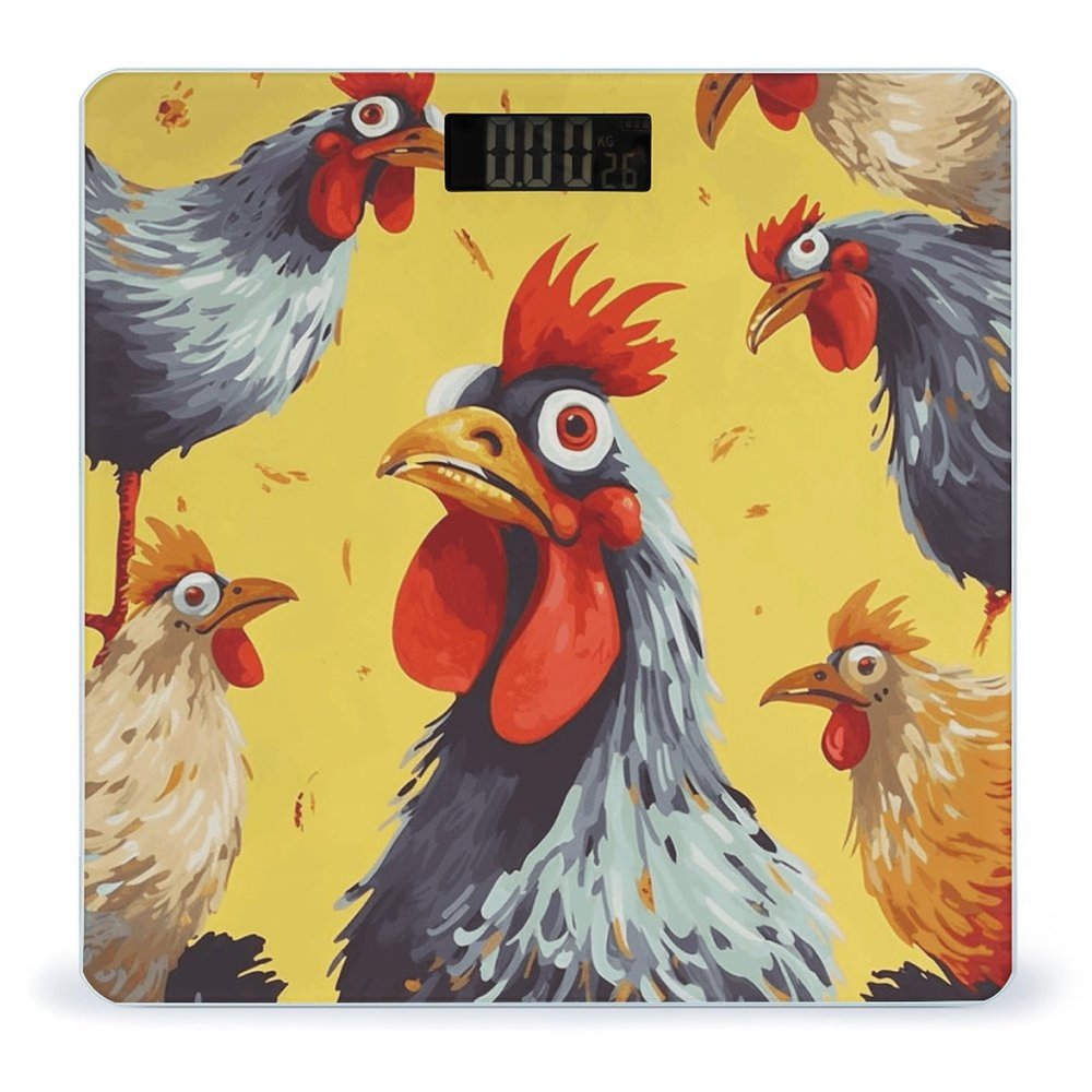 YJWANDO Scale for Body Weight, Art Chicken Painting Print Weight Scale Body Fat Scale with Accurate & Large LCD Backlight Display, style