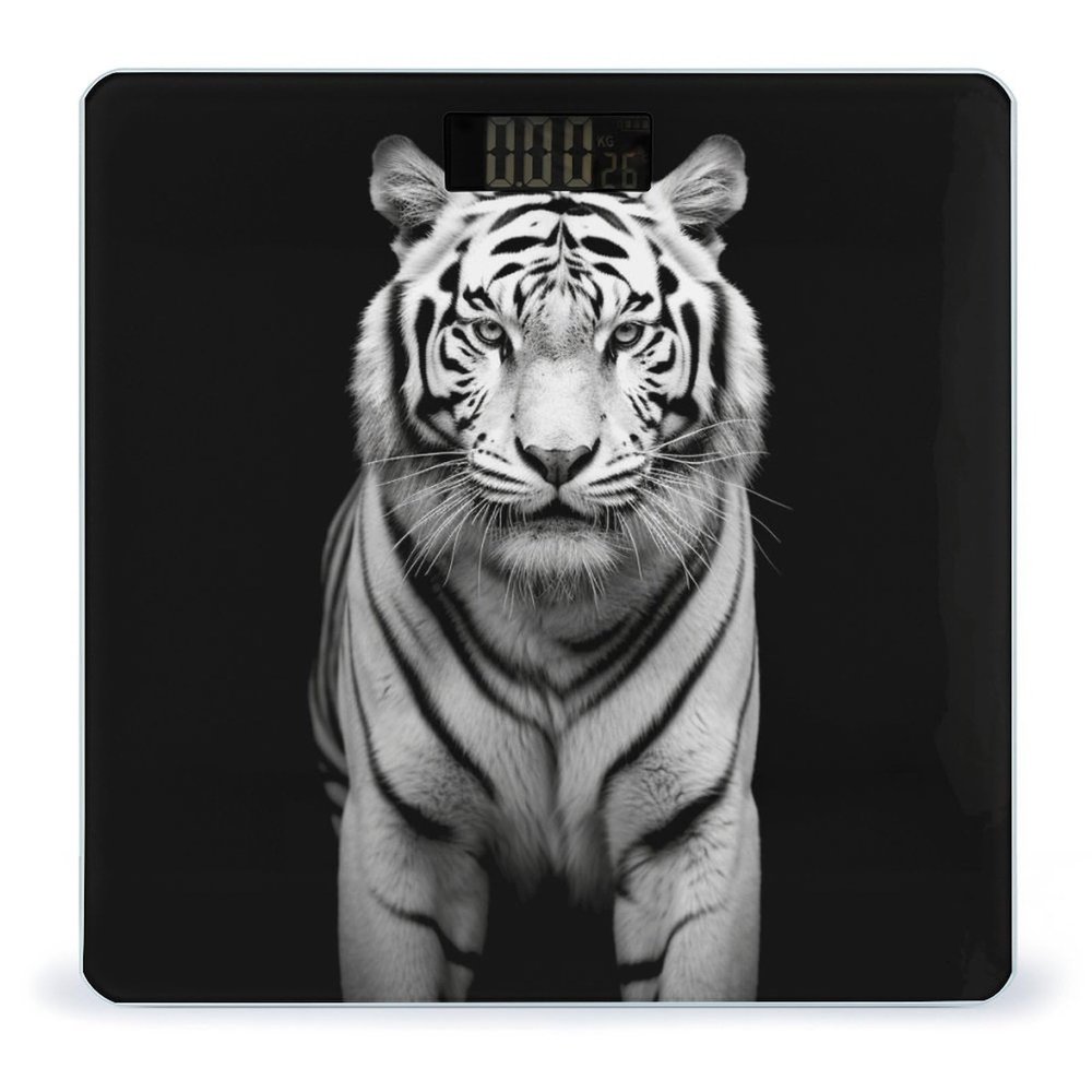 YJWANDO Scale for Body Weight, Black and White Tiger Print Weight Scale Body Fat Scale with Accurate & Large LCD Backlight Display, style