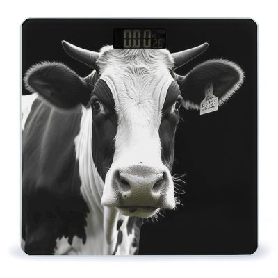 YJWANDO Scale for Body Weight, Animal Funny Cow Head Black White Print Weight Scale Body Fat Scale with Accurate & Large LCD Backlight Display, style