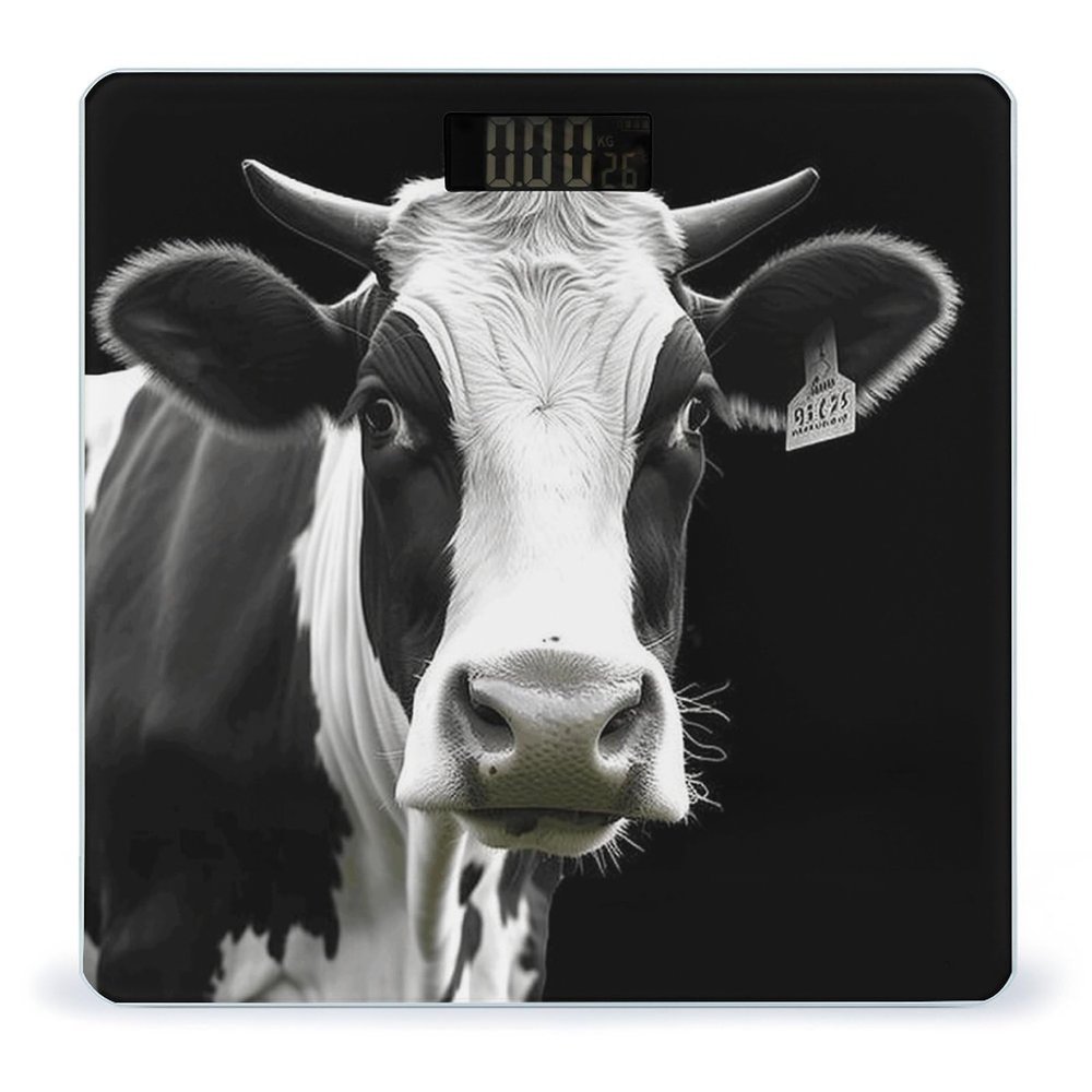 YJWANDO Scale for Body Weight, Animal Funny Cow Head Black White Print Weight Scale Body Fat Scale with Accurate & Large LCD Backlight Display, style