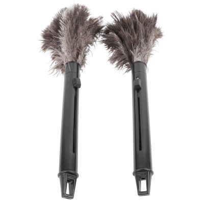 2Pcs Ostrich Feather Dusters with Long Handle, Retractable Feather Duster Flexible Head Comfortable for Home Office Car