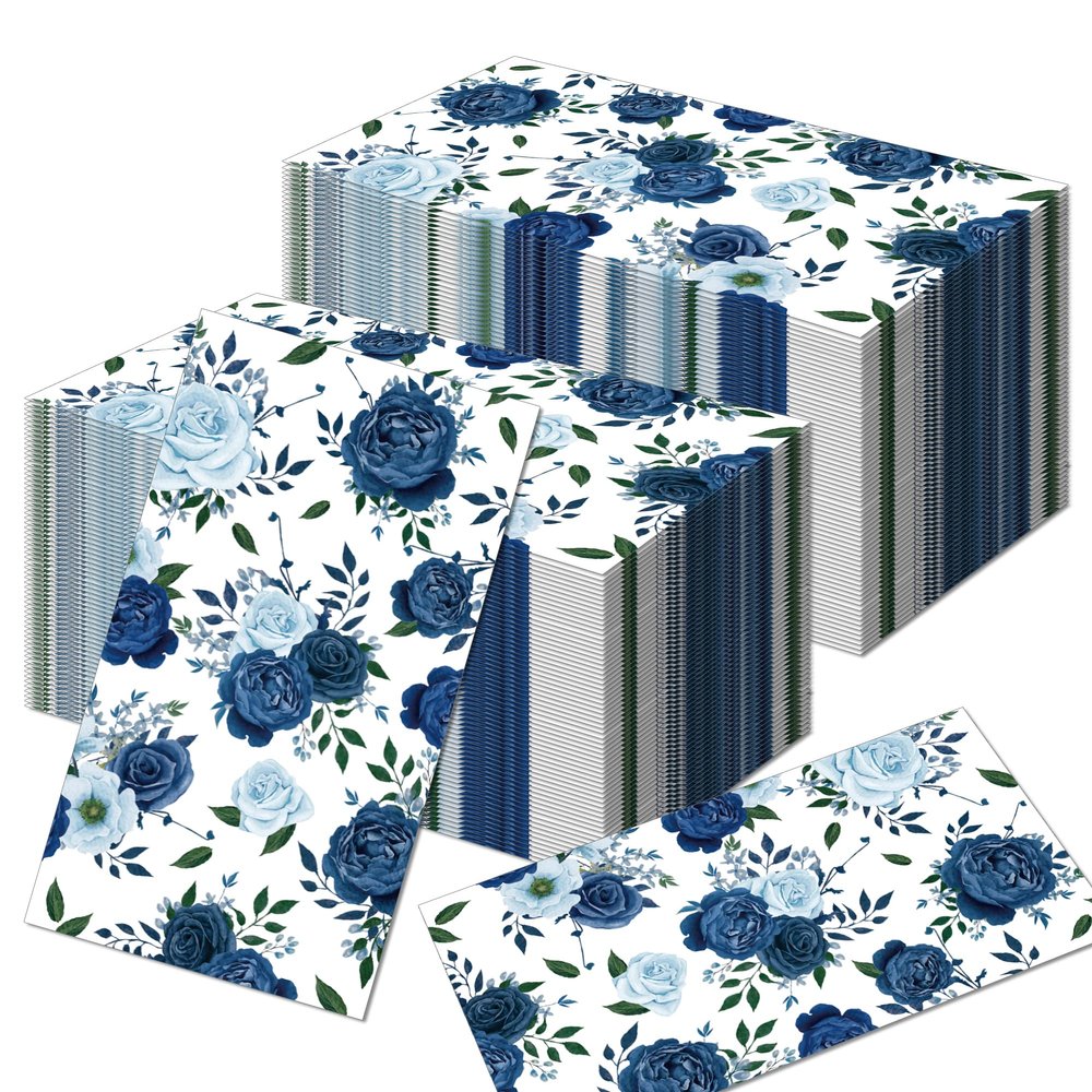 100 Pack Vintage Blue Floral Napkins 4 Ply Party Napkins Vintage Wild Flower Disposable Lunch Dinner Paper Napkin Set for Party,Wedding,Birthday Party Baby Shower