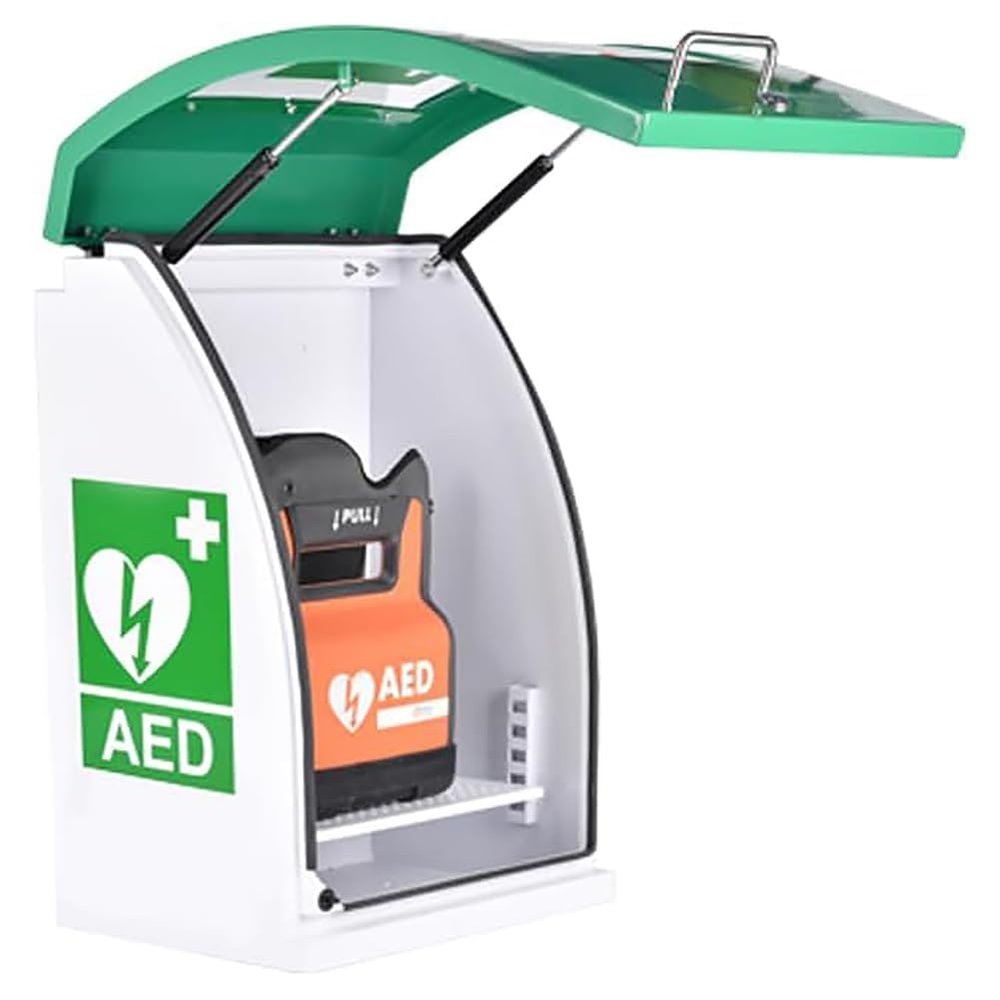 Wall-Mounted AED Defibrillator Storage Cabinet, Cardiac Defibrillator Steel Storage Cabinet with Key and Alarm, Adjustable Partition Position, AED Cabinet for Home, Schools, Clubs and Groups