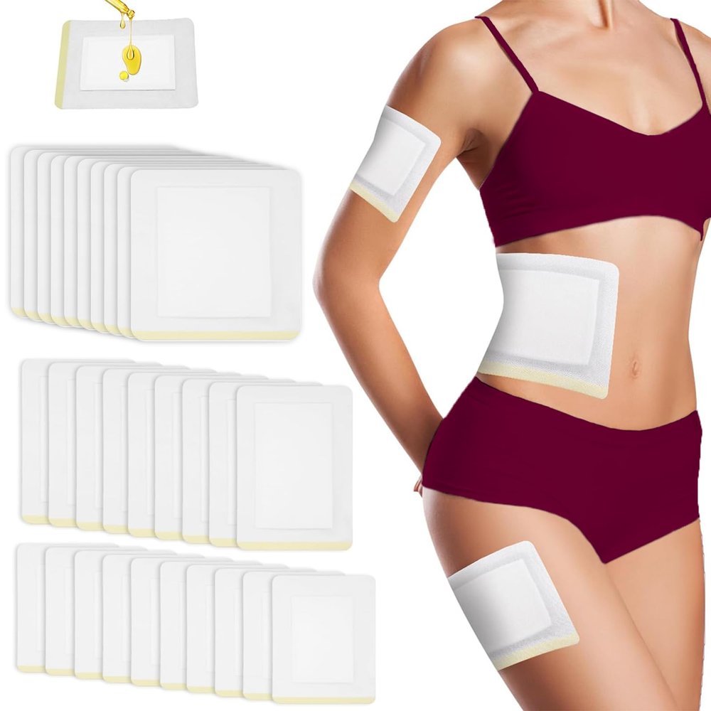 30Pcs Self-Adhesive Castor Oil Patches, 3 Sizes Highly Absorbent Castor Oil Packs, Disposable Patches No Wash, Waterproof, Anti-Seepage (White)