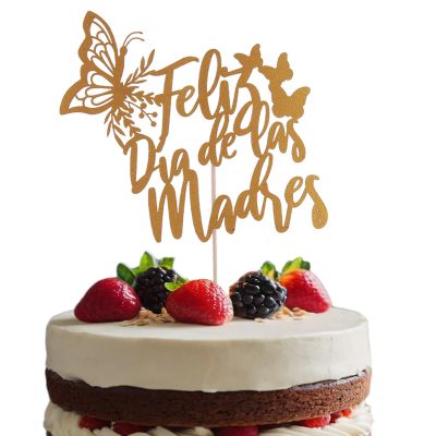Feliz Da De la Madre Cake Topper - Gold Glitter Happy Mother's Day Butterfly Cake Topper, Mothers Day Decorations Supplies