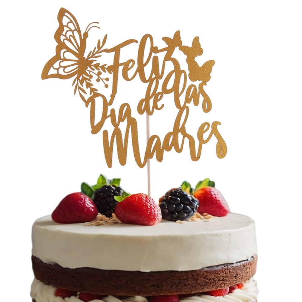 Feliz Da De la Madre Cake Topper - Gold Glitter Happy Mother's Day Butterfly Cake Topper, Mothers Day Decorations Supplies