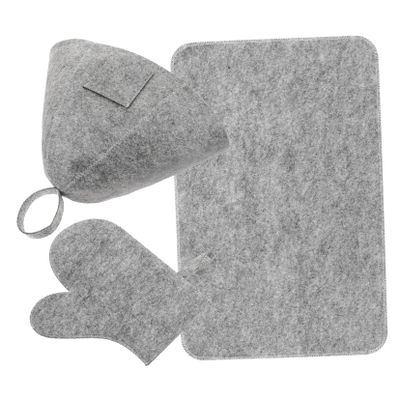 OATIPHO Sauna Hat and Felt Glove Set for Men and Women Grey Bath Sauna Accessories with Protective Hair Cap and Suitable for Spa and Steam Room Use