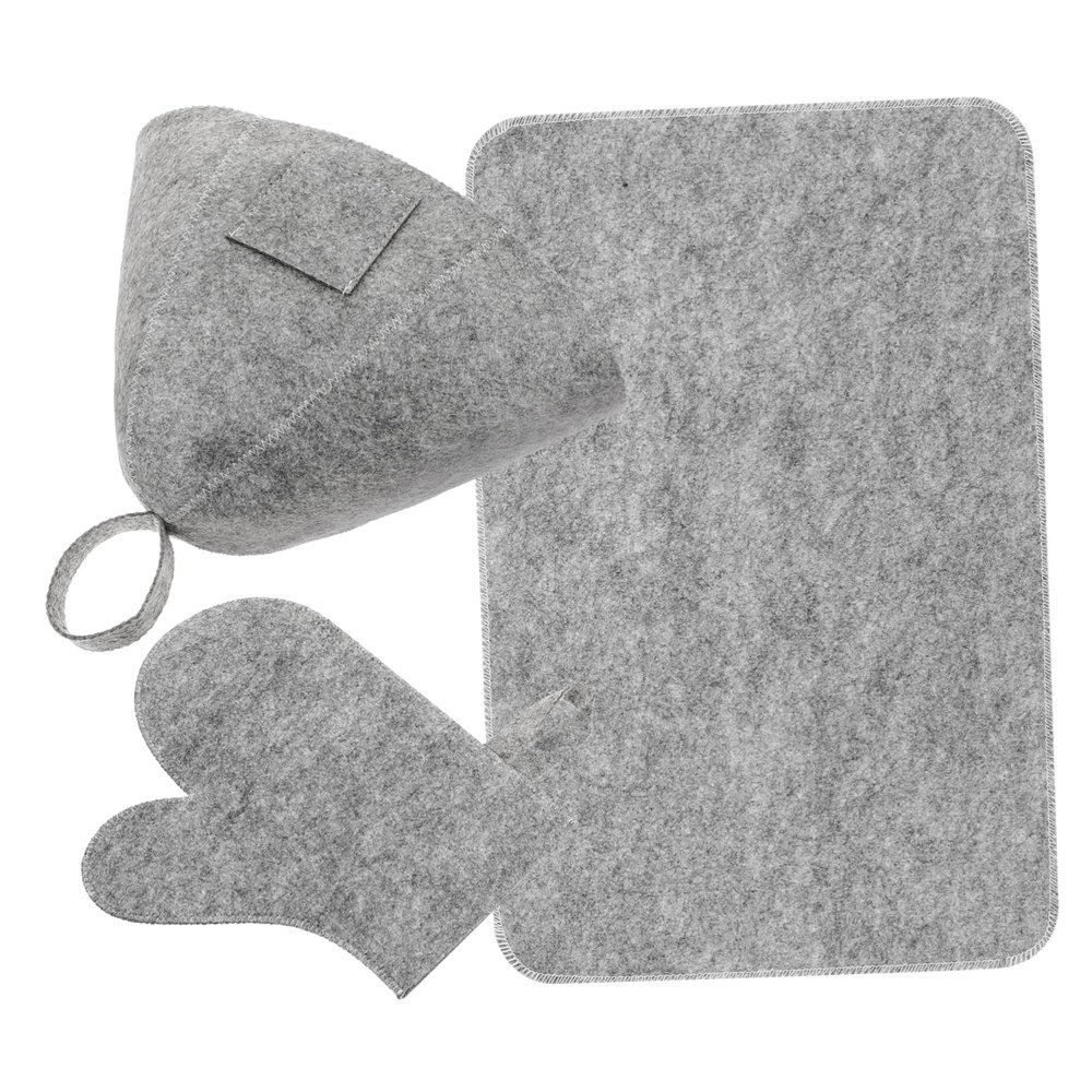 OATIPHO Sauna Hat and Felt Glove Set for Men and Women Grey Bath Sauna Accessories with Protective Hair Cap and Suitable for Spa and Steam Room Use