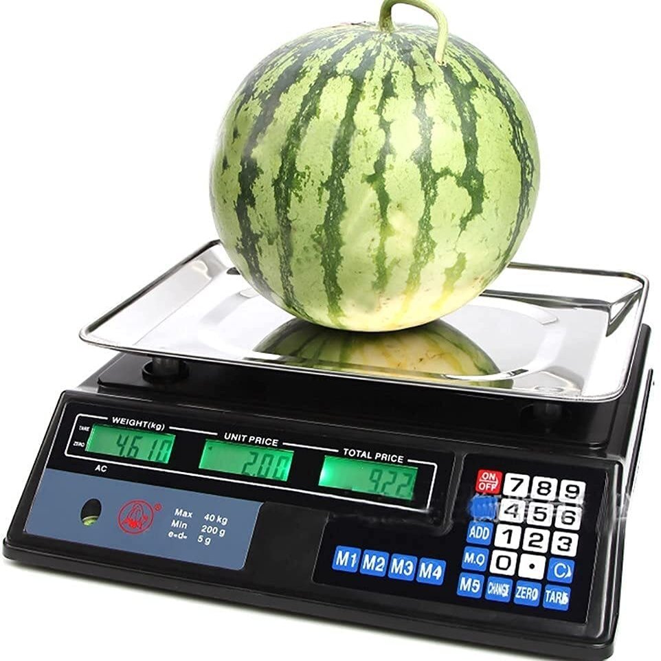Electronic Scales Digital Electronic Scales Digital Price Computing Scale,for Food Meat Fruit Produce,w/LED Tare Zero,40KG/2g Electronic Scales (Black)